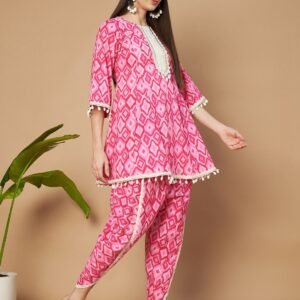 Women’s Pink Printed Cotton Kurti Set